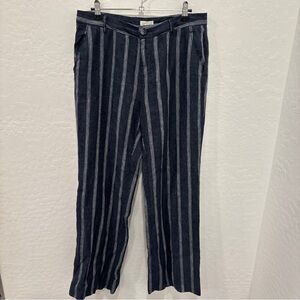 Garnet Hill Striped Wide Leg Linen Pants Women’s 8 Navy White Coastal